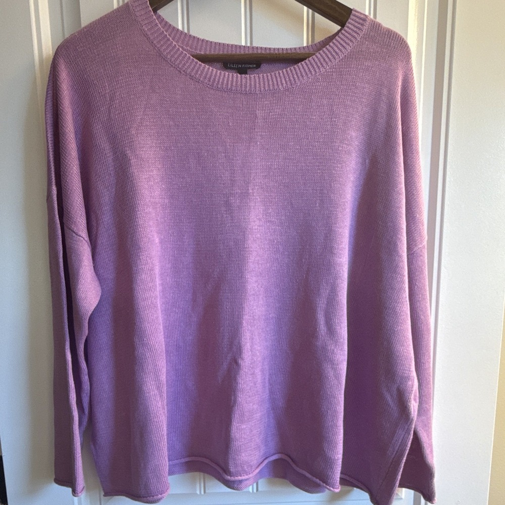 Eileen Fisher Women's Rib-Knit Crew Neck Long Sleeve Sweater Purple XL NWT